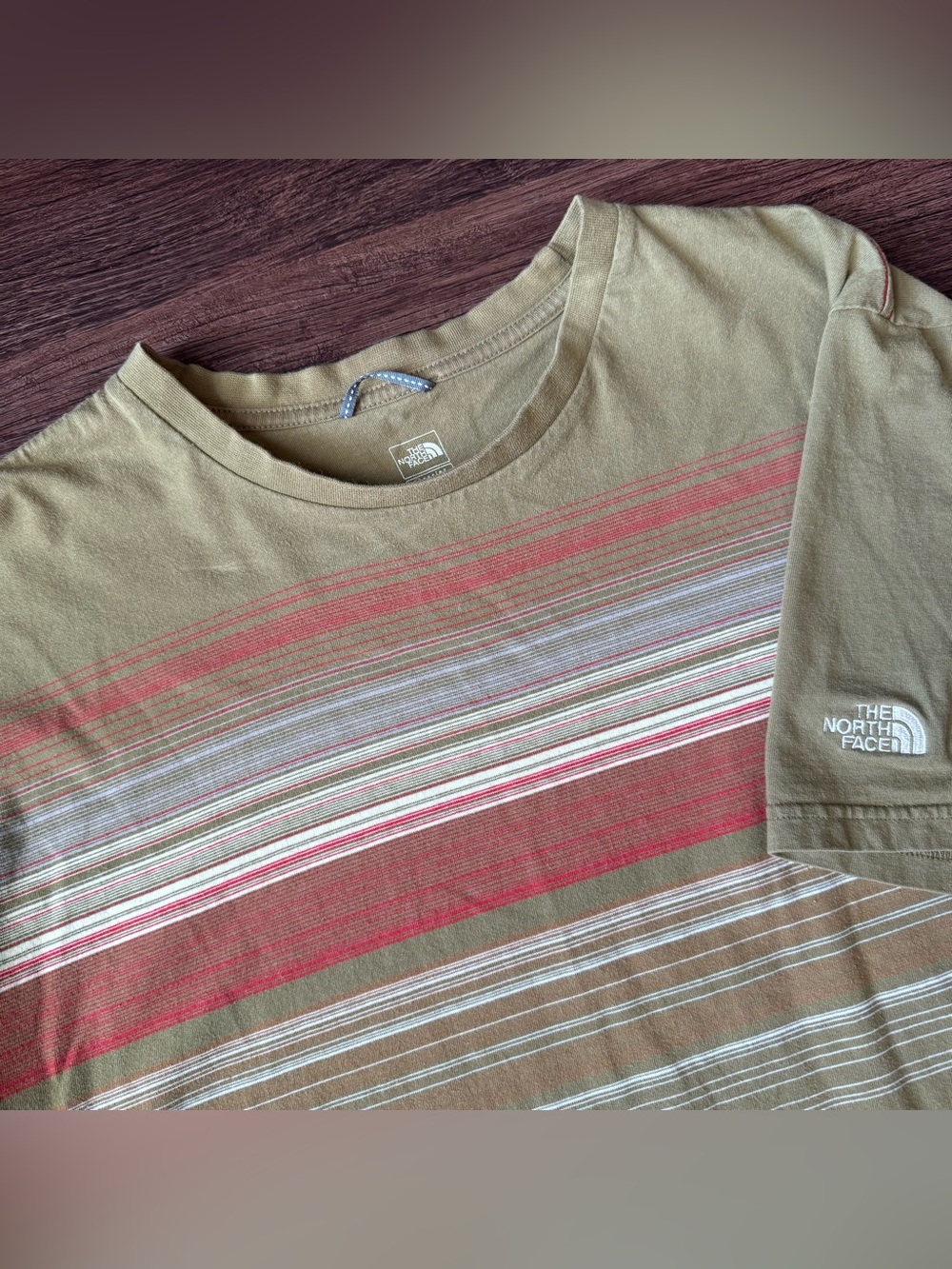 The North Face T-Shirt Men’s XL Striped Olive Green Earthtones Crewneck Gorpcore